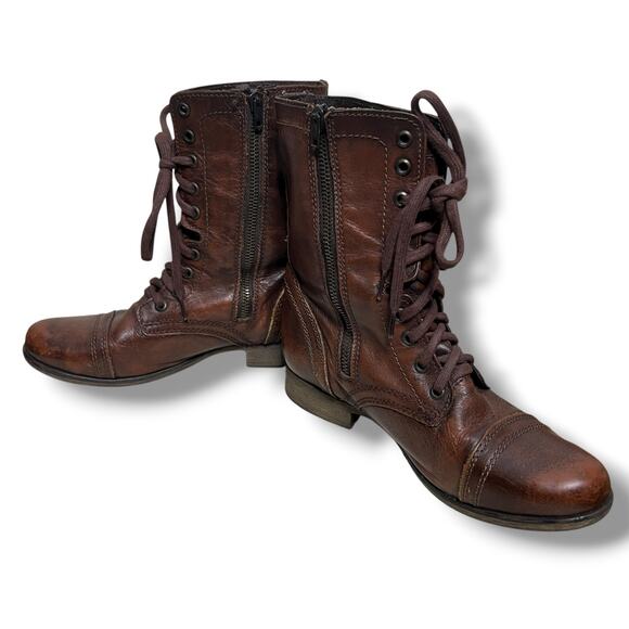 Steve Madden Troopa Combat Style Boots Size 7 Brown Lace Up Leather Military - Picture 6 of 12